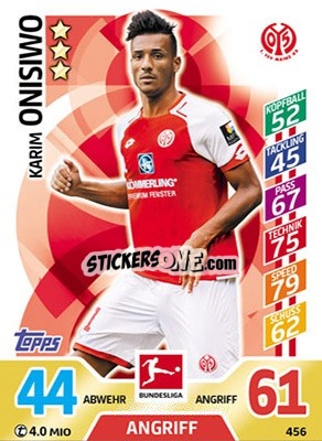 Sticker Karim Onisiwo - German Fussball Bundesliga 2017-2018. Match Attax Extra n. 456 - Topps