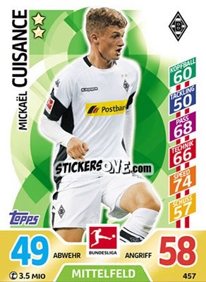 Sticker Mickael Cuisance - German Fussball Bundesliga 2017-2018. Match Attax Extra n. 457 - Topps