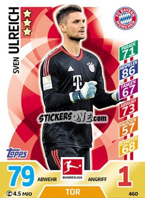 Sticker Sven Ulreich - German Fussball Bundesliga 2017-2018. Match Attax Extra n. 460 - Topps