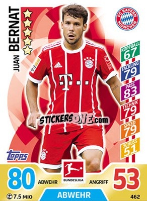 Sticker Juan Bernat - German Fussball Bundesliga 2017-2018. Match Attax Extra - Topps