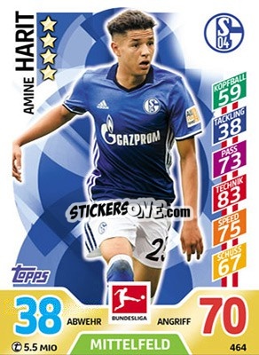 Sticker Amine Harit - German Fussball Bundesliga 2017-2018. Match Attax Extra n. 464 - Topps