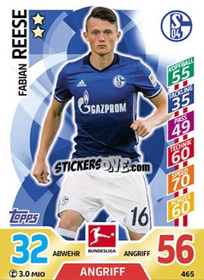 Sticker Fabian Reese - German Fussball Bundesliga 2017-2018. Match Attax Extra - Topps