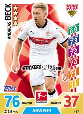 Sticker Andreas Beck - German Fussball Bundesliga 2017-2018. Match Attax Extra - Topps