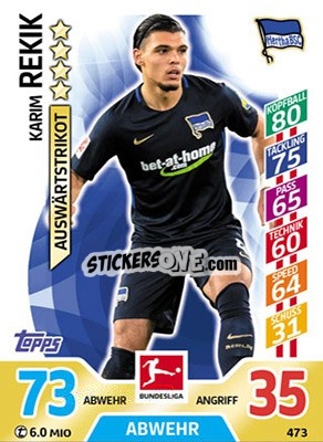 Sticker Karim Rekik - German Fussball Bundesliga 2017-2018. Match Attax Extra - Topps