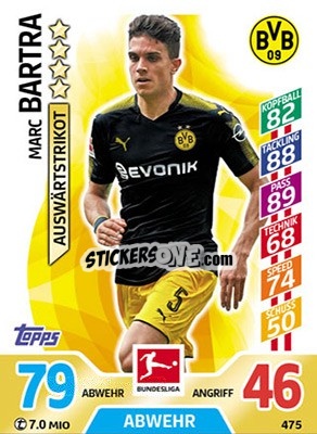 Sticker Marc Bartra - German Fussball Bundesliga 2017-2018. Match Attax Extra n. 475 - Topps