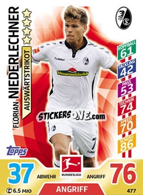 Sticker Florian Niederlechner - German Fussball Bundesliga 2017-2018. Match Attax Extra - Topps