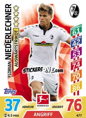 Sticker Florian Niederlechner - German Fussball Bundesliga 2017-2018. Match Attax Extra n. 477 - Topps