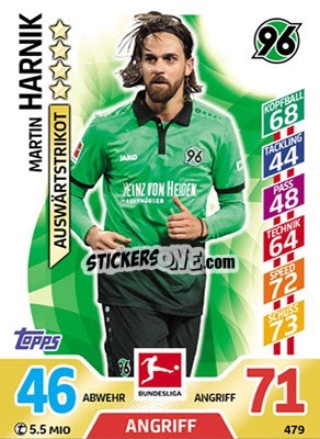 Sticker Martin Harnik - German Fussball Bundesliga 2017-2018. Match Attax Extra n. 479 - Topps