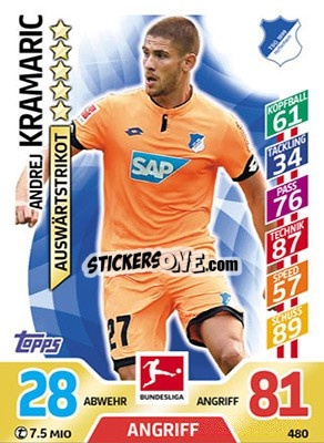Sticker Andrej Kramaric - German Fussball Bundesliga 2017-2018. Match Attax Extra n. 480 - Topps