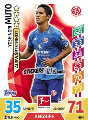 Sticker Yoshinori Muto - German Fussball Bundesliga 2017-2018. Match Attax Extra n. 484 - Topps
