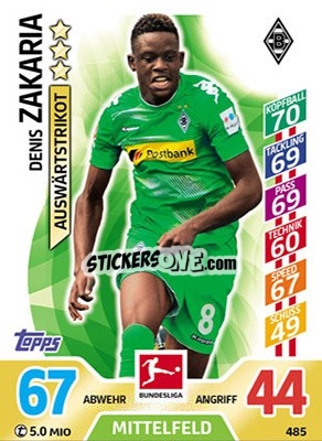 Sticker Denis Zakaria - German Fussball Bundesliga 2017-2018. Match Attax Extra n. 485 - Topps