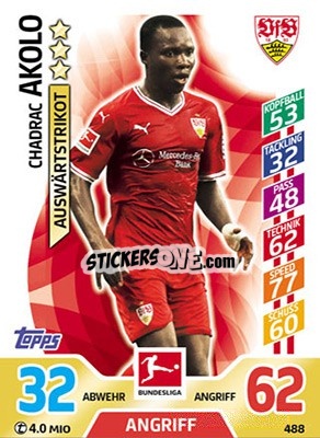Sticker Chadrac Akolo - German Fussball Bundesliga 2017-2018. Match Attax Extra n. 488 - Topps