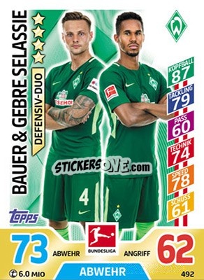 Sticker Bauer / Gebre Selassie - German Fussball Bundesliga 2017-2018. Match Attax Extra - Topps