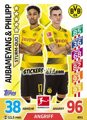 Sticker Aubameyang / Philipp - German Fussball Bundesliga 2017-2018. Match Attax Extra - Topps