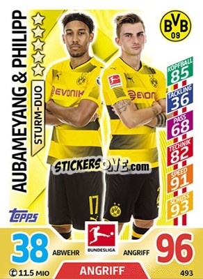 Sticker Aubameyang / Philipp - German Fussball Bundesliga 2017-2018. Match Attax Extra n. 493 - Topps