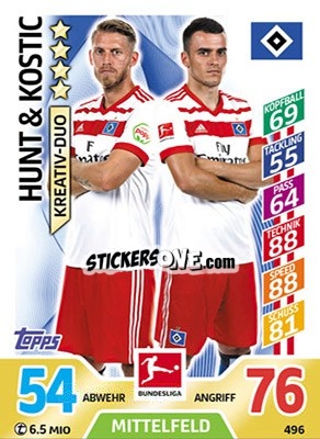 Cromo Hunt / Kostic - German Fussball Bundesliga 2017-2018. Match Attax Extra - Topps