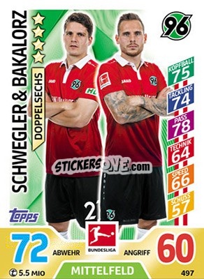 Sticker Schwegler / Bakalorz - German Fussball Bundesliga 2017-2018. Match Attax Extra - Topps