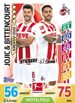 Sticker Jojic / Bittencourt - German Fussball Bundesliga 2017-2018. Match Attax Extra - Topps