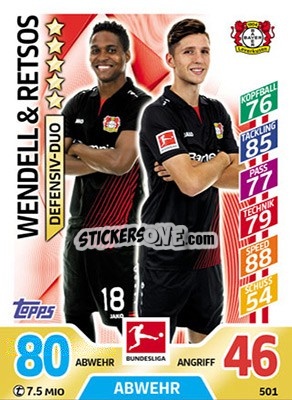 Sticker Wendell / Retsos - German Fussball Bundesliga 2017-2018. Match Attax Extra - Topps