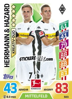 Sticker Herrmann / Thorgan Hazard - German Fussball Bundesliga 2017-2018. Match Attax Extra n. 503 - Topps