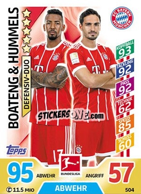 Sticker Jérôme Boateng / Mats Hummels - German Fussball Bundesliga 2017-2018. Match Attax Extra n. 504 - Topps