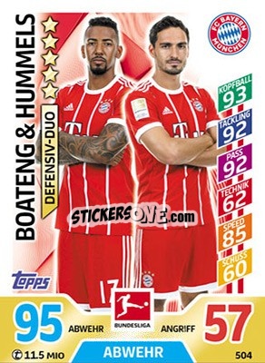 Cromo Jérôme Boateng / Mats Hummels - German Fussball Bundesliga 2017-2018. Match Attax Extra - Topps