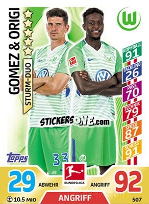 Sticker Mario Gomez / Origi - German Fussball Bundesliga 2017-2018. Match Attax Extra - Topps