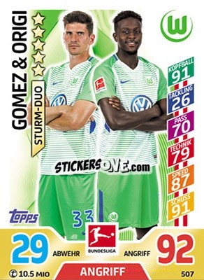 Sticker Mario Gomez / Origi - German Fussball Bundesliga 2017-2018. Match Attax Extra n. 507 - Topps