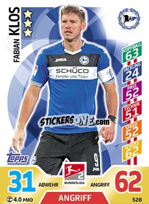 Sticker Fabian Klos - German Fussball Bundesliga 2017-2018. Match Attax Extra n. 528 - Topps