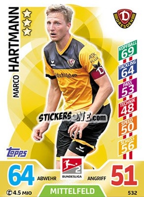 Sticker Marco Hartmann - German Fussball Bundesliga 2017-2018. Match Attax Extra - Topps