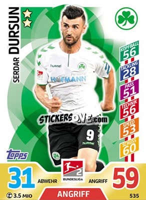 Sticker Serdar Dursun - German Fussball Bundesliga 2017-2018. Match Attax Extra n. 535 - Topps