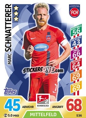 Sticker Marc Schnatterer - German Fussball Bundesliga 2017-2018. Match Attax Extra - Topps