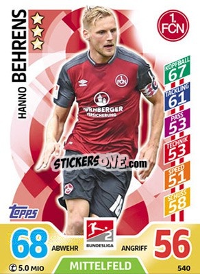 Sticker Hanno Behrens - German Fussball Bundesliga 2017-2018. Match Attax Extra - Topps