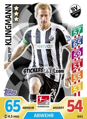 Sticker Philipp Klingmann - German Fussball Bundesliga 2017-2018. Match Attax Extra n. 543 - Topps