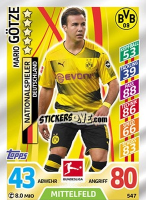 Sticker Mario Götze - German Fussball Bundesliga 2017-2018. Match Attax Extra n. 547 - Topps