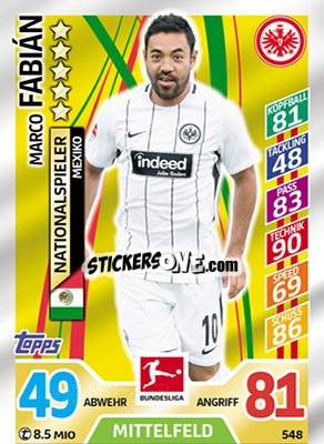Sticker Marco Fabian - German Fussball Bundesliga 2017-2018. Match Attax Extra n. 548 - Topps