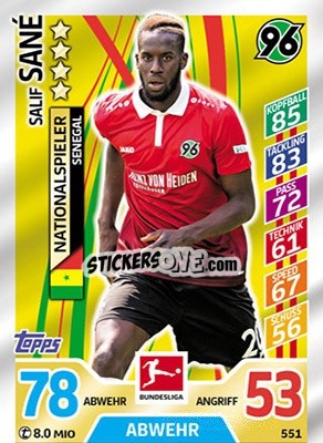 Sticker Salif Sané - German Fussball Bundesliga 2017-2018. Match Attax Extra n. 551 - Topps