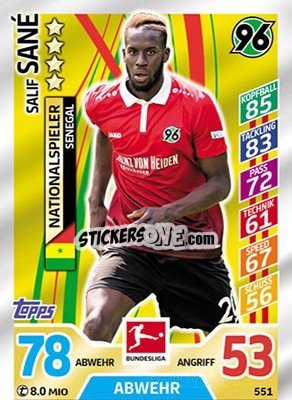 Sticker Salif Sané - German Fussball Bundesliga 2017-2018. Match Attax Extra - Topps