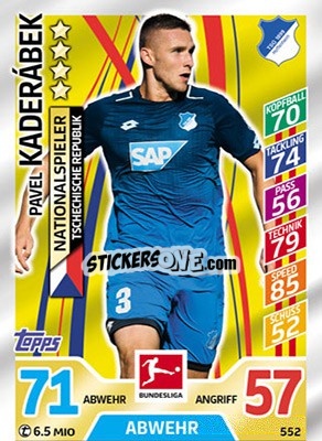 Sticker Pavel Kaderabek - German Fussball Bundesliga 2017-2018. Match Attax Extra n. 552 - Topps