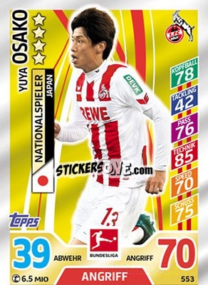 Sticker Yuya Osako - German Fussball Bundesliga 2017-2018. Match Attax Extra n. 553 - Topps