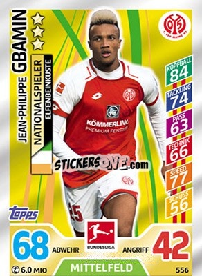 Sticker Jean-Philippe Gbamin - German Fussball Bundesliga 2017-2018. Match Attax Extra - Topps