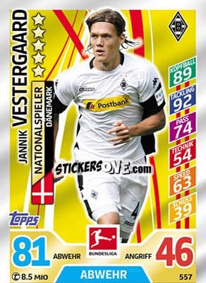 Sticker Jannik Vestergaard - German Fussball Bundesliga 2017-2018. Match Attax Extra - Topps