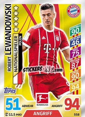 Sticker Robert Lewandowski - German Fussball Bundesliga 2017-2018. Match Attax Extra n. 558 - Topps