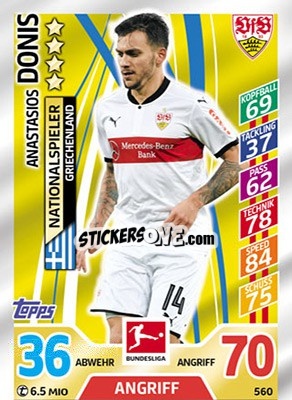Sticker Anastasios Donis - German Fussball Bundesliga 2017-2018. Match Attax Extra n. 560 - Topps