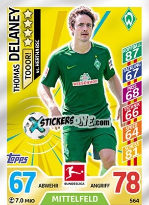 Sticker Thomas Delaney - German Fussball Bundesliga 2017-2018. Match Attax Extra n. 564 - Topps