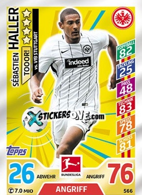 Sticker Sébastien Haller - German Fussball Bundesliga 2017-2018. Match Attax Extra n. 566 - Topps