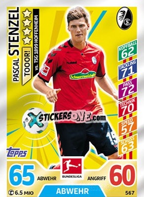 Sticker Pascal Stenzel - German Fussball Bundesliga 2017-2018. Match Attax Extra n. 567 - Topps