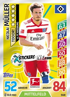 Sticker Nicolai Müller - German Fussball Bundesliga 2017-2018. Match Attax Extra - Topps