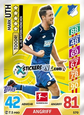 Sticker Mark Uth - German Fussball Bundesliga 2017-2018. Match Attax Extra n. 570 - Topps