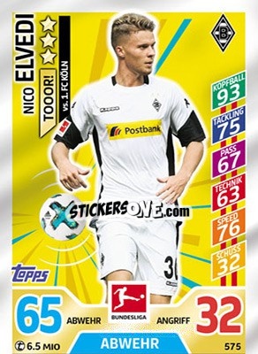 Sticker Nico Elvedi - German Fussball Bundesliga 2017-2018. Match Attax Extra n. 575 - Topps